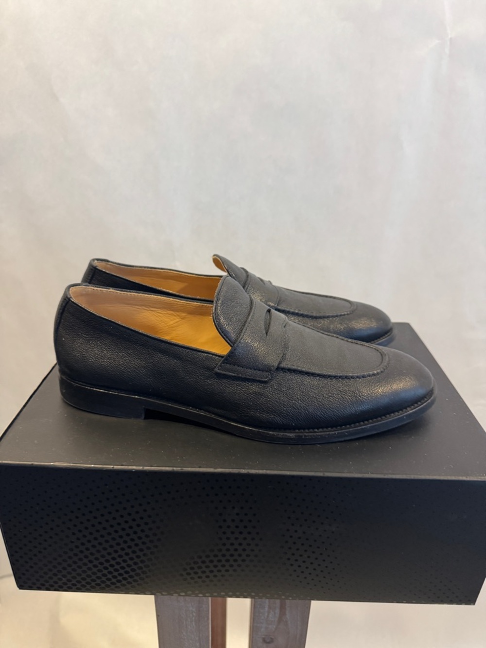 Brunello Cucinelli Black Leather Penny Loafers